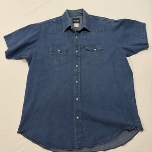 Wrangler Cowboy Cut Denim Short Sleeve Pearl Snap Western Shirt Size 2XT